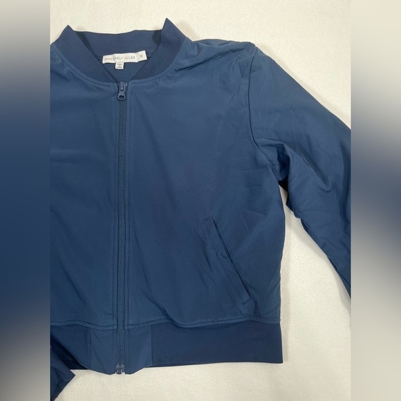 SINCERELY JULES Women’s Navy Full Zip Crop Jacket Ruched Sleeves Size Medium - Picture 2 of 10